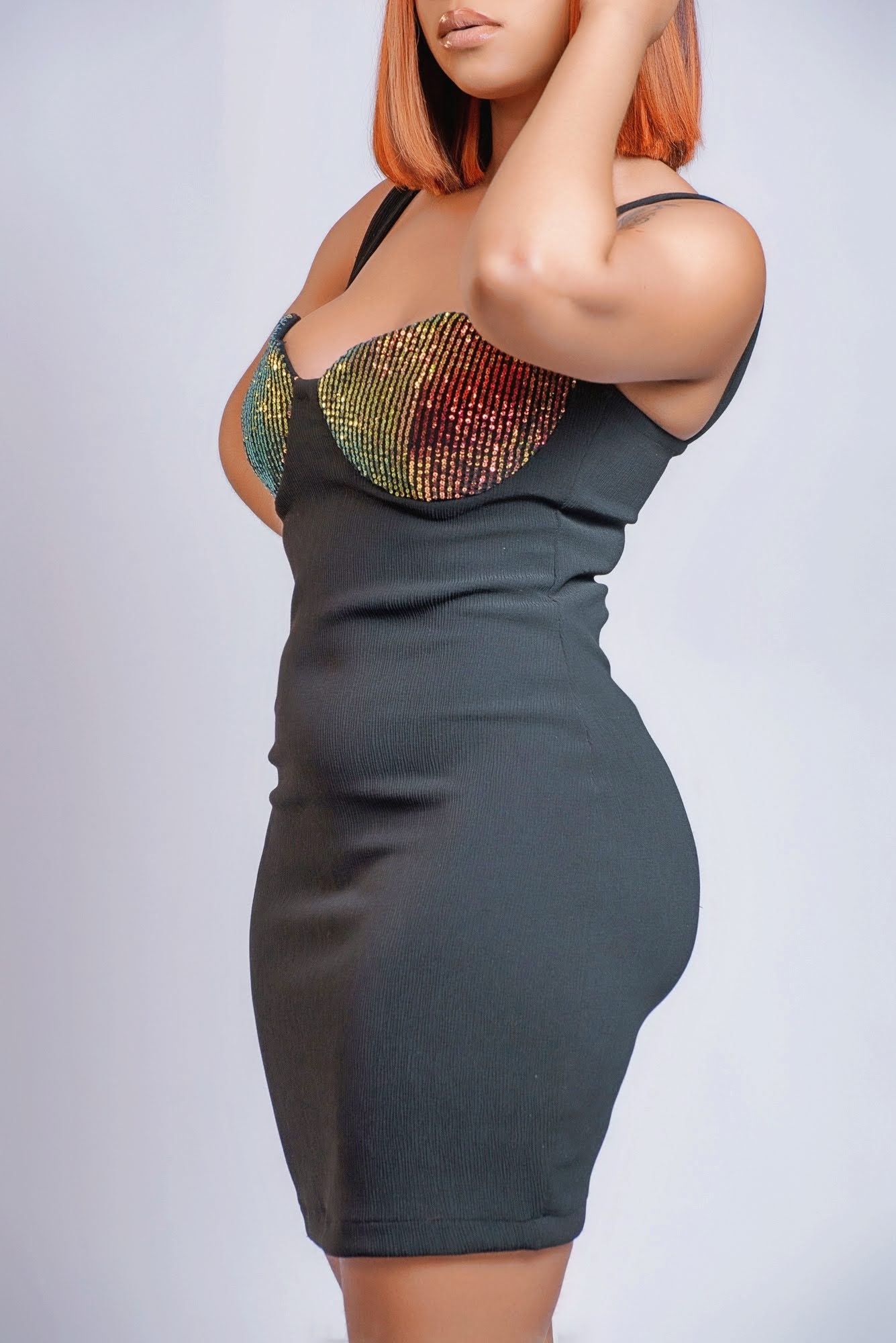 Bodycon Mini Dress with Sequin Bustier, Black, Sleeveless