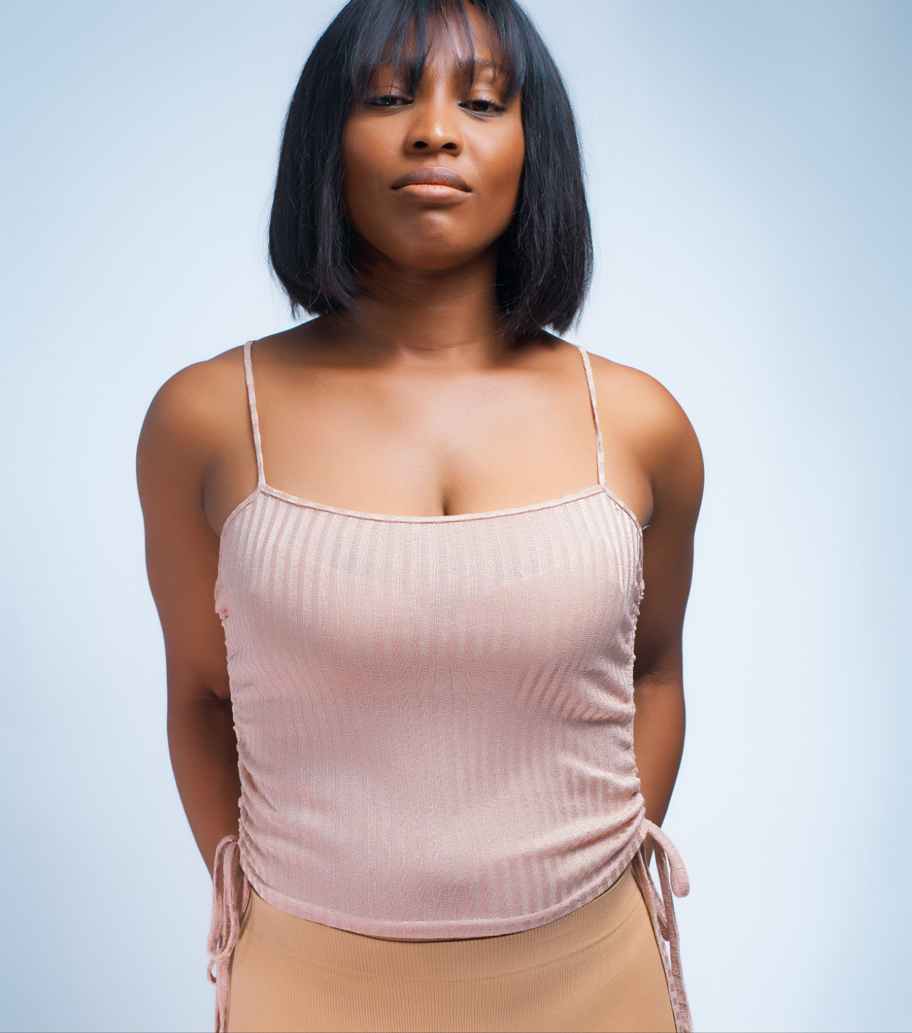 Women's Criss-Cross Back Cami Top, Pink, Ruched Side Detail