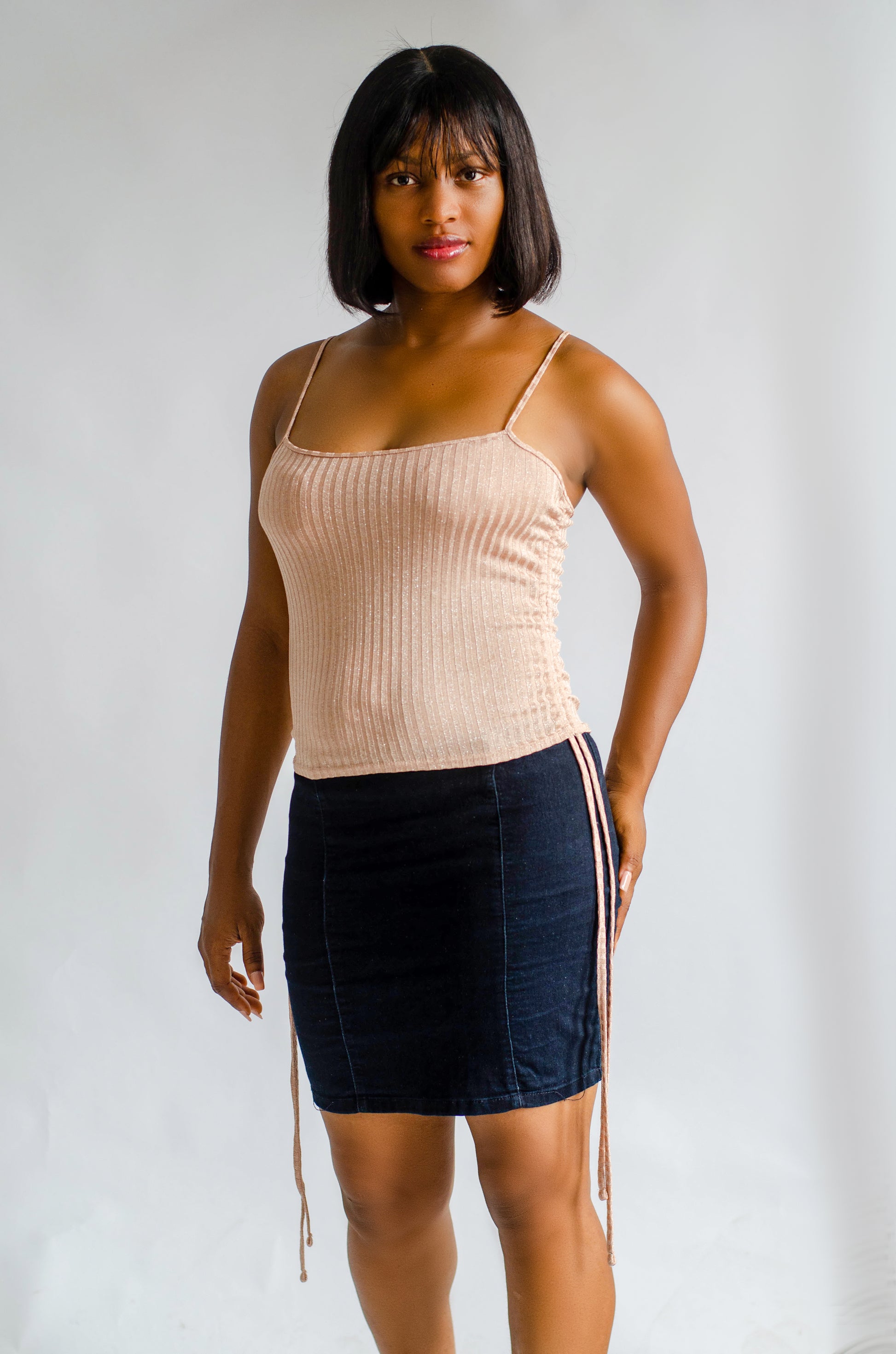 Women's Criss-Cross Back Cami Top, Pink, Ruched Side Detail