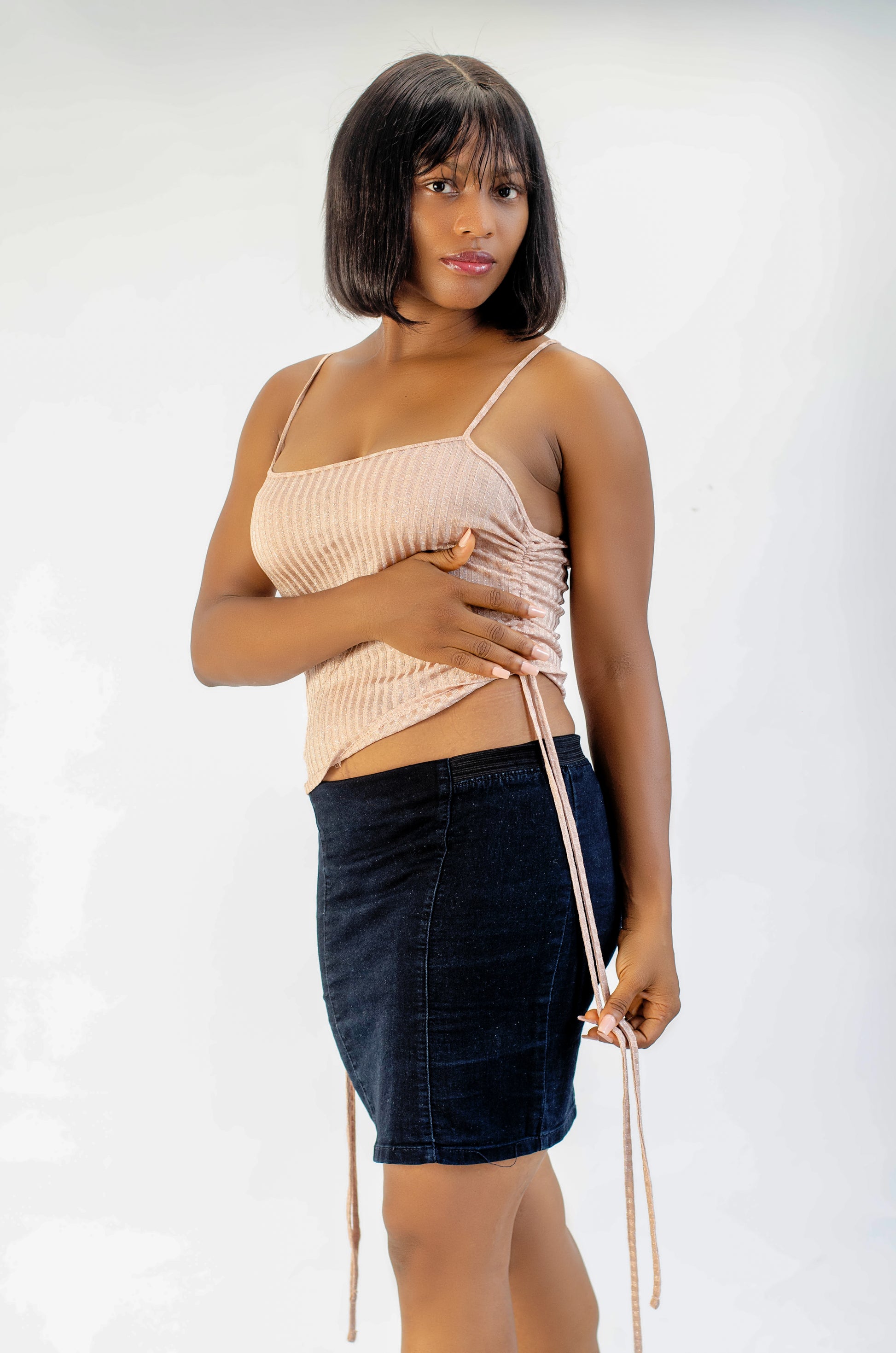 Women's Criss-Cross Back Cami Top, Pink, Ruched Side Detail