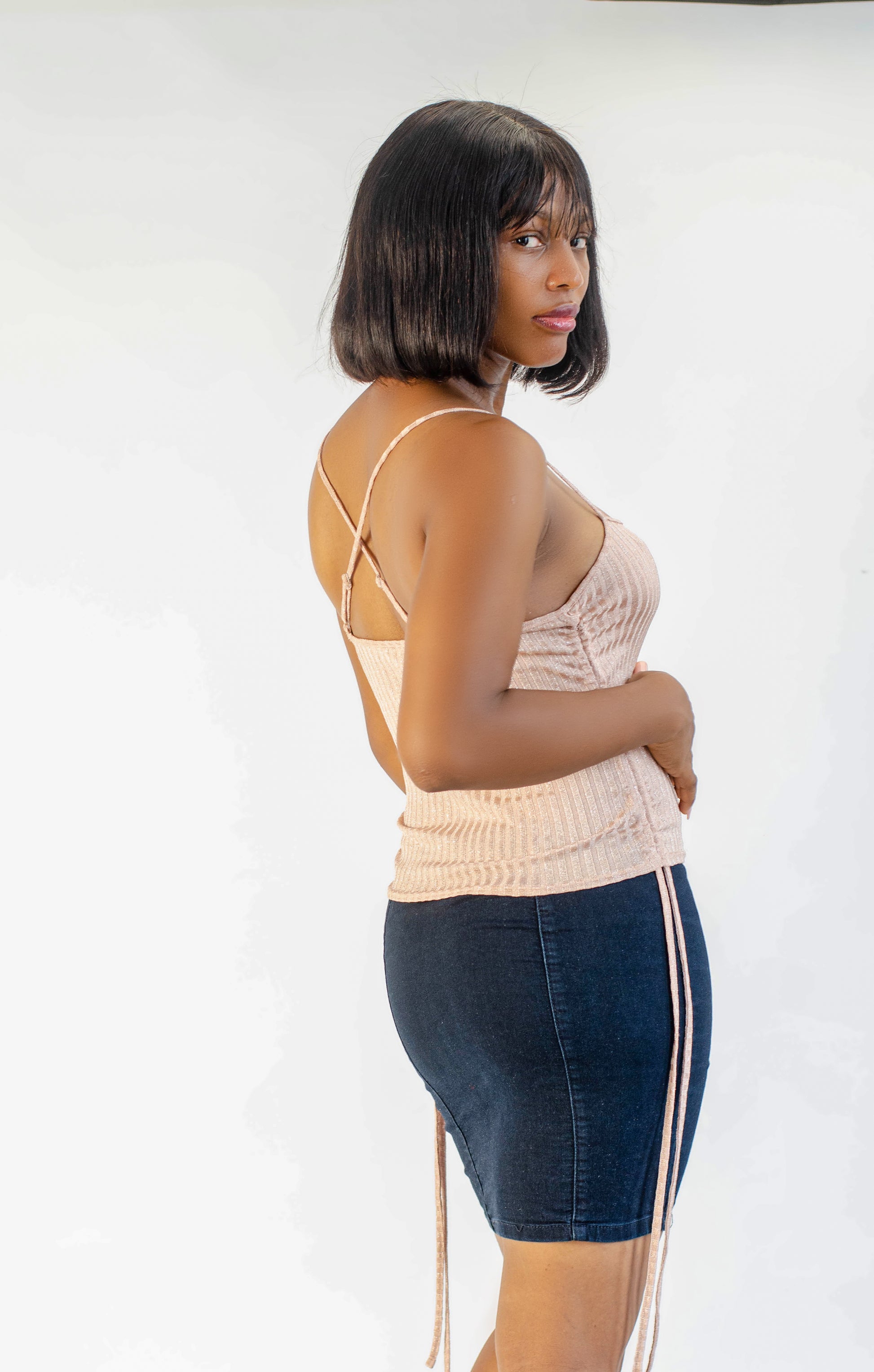 Women's Criss-Cross Back Cami Top, Pink, Ruched Side Detail