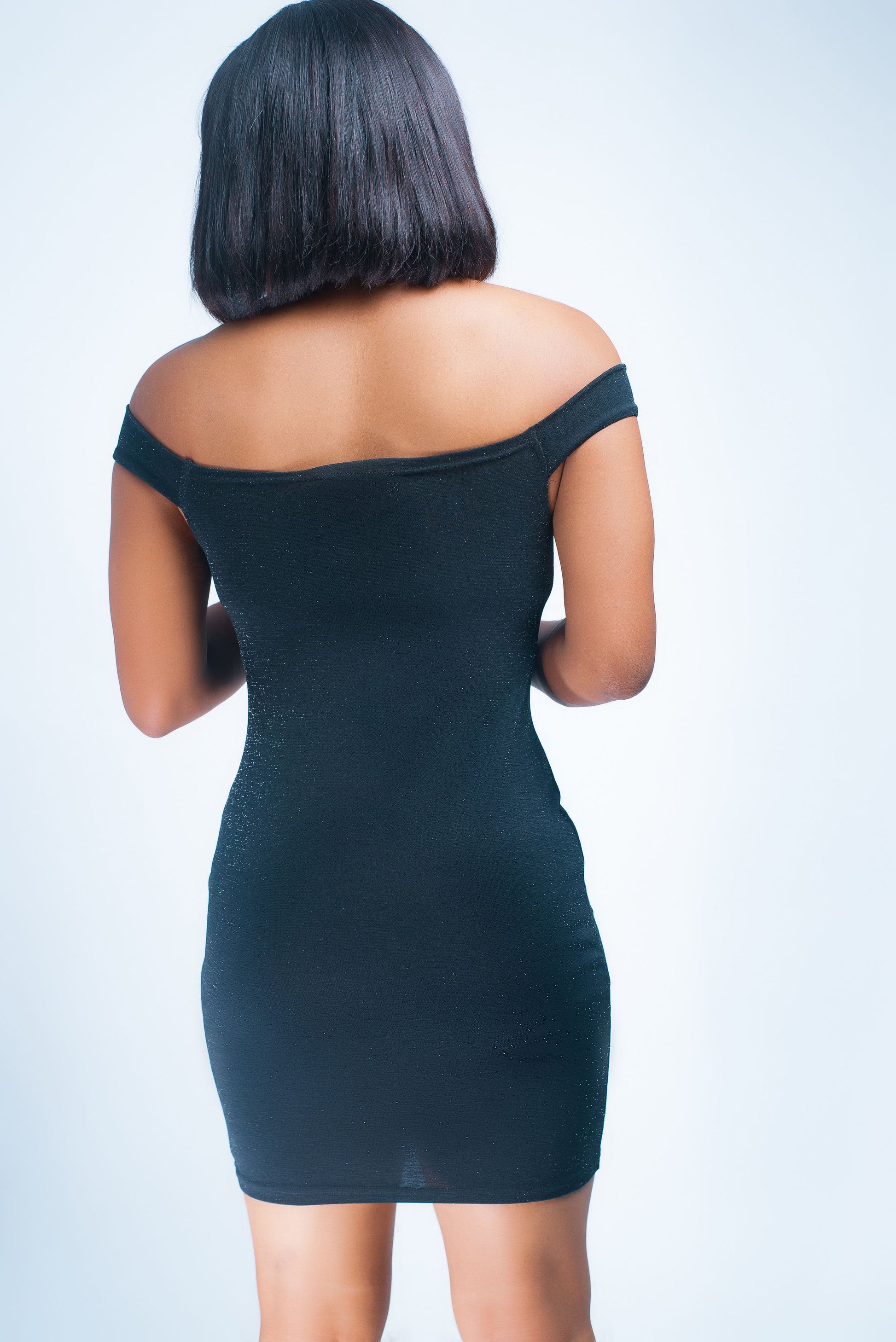 Off-Shoulder Bodycon Mini Dress, Black, Form-Fitting Design