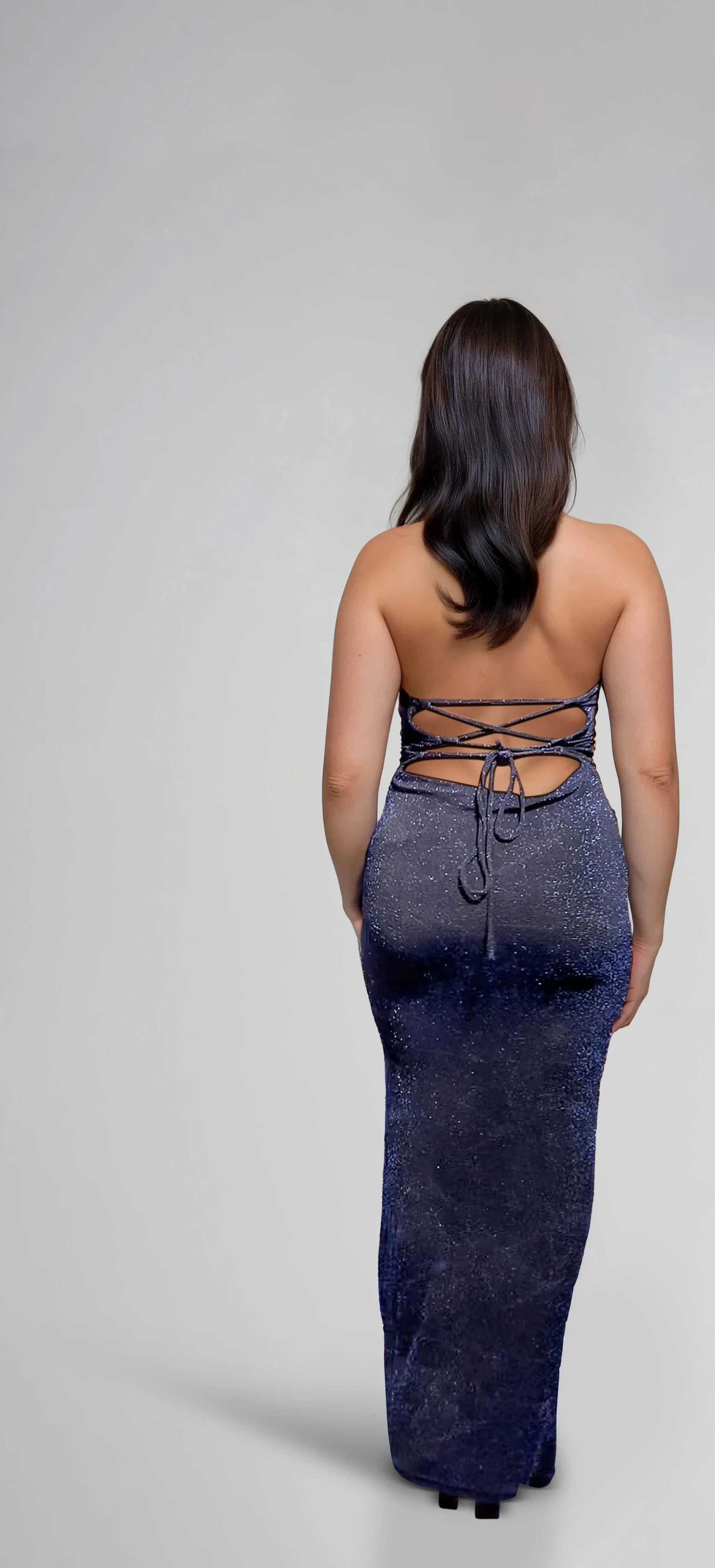 Sparkly Navy Blue Evening Gown, Halter Neck, Lace-Up Back, Full Length Formal Dress
